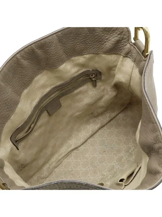 Gucci Bamboo 2-Way Shoulder Bag Crossbody Leather Grey Gold - Picture 5 of 9